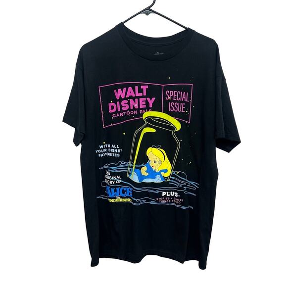 Disney Alice in Wonderland Black Graphic Tee L Cartoon Y2K Gothic Streetwear - Picture 1 of 4